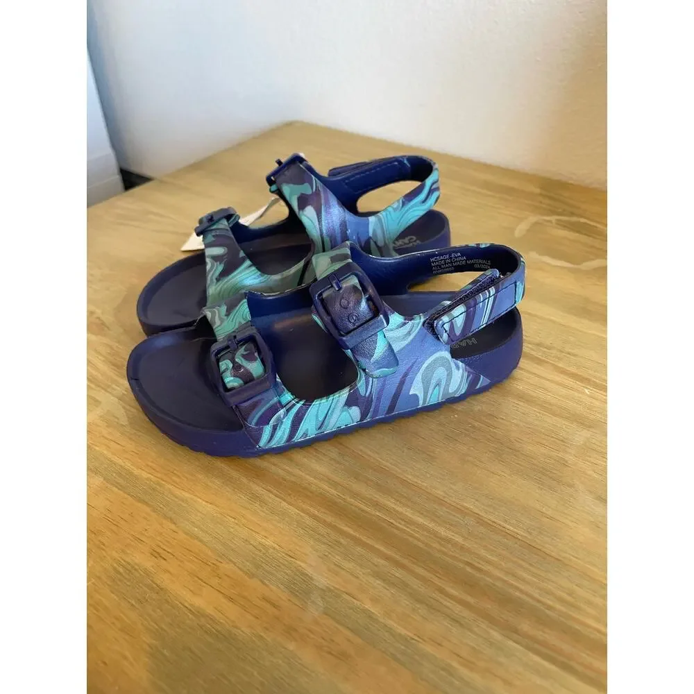 NWT Harper Canyon Eva Blue Marbled Rubber Strappy Sandla Little Kids 9